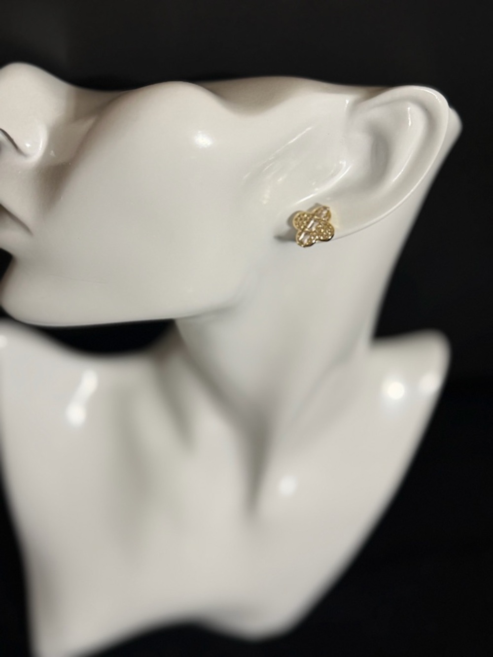 14k Gold finish Clover Stud Earrings - Women Jewelry